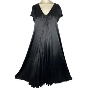 S Lilith 100% Silk Satin Black Babydoll Dress W Pockets Trapeeze